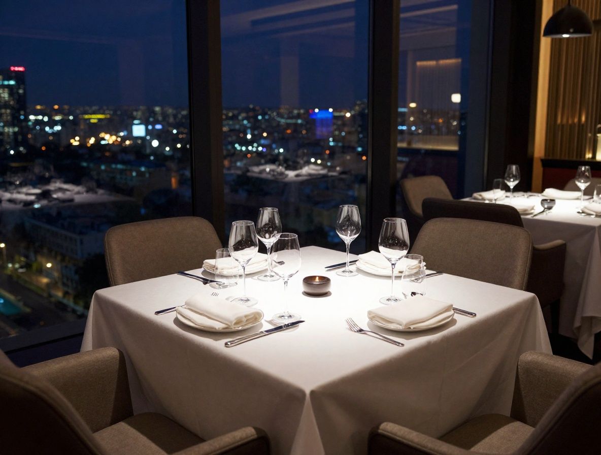 Бесконечный бассейн на крыше роскошного отеля с видом на ночной мегаполис в огнях